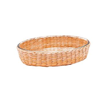 Imagem de Mimo Style Travessa Oval Refratária - 2400ml; Produzida em Vidro Borossilicato Com Suporte de Rattan; Vidro Removível Facilita Higienização; Ideal Para Servir Pratos Frios; Decoração Moderna e Natural