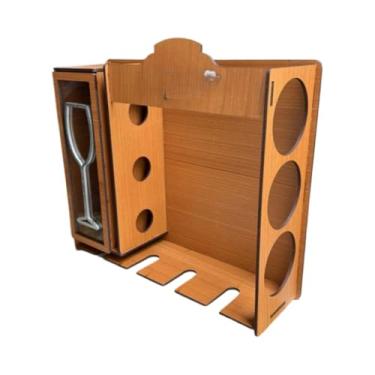 Imagem de Adega De Parede Para Barzinho Em | Com Suporte Para Rolhas E Porta TaçAs | Organizador Completo Para Garrafas E AcessóRios De Vinho(Marrom claro)