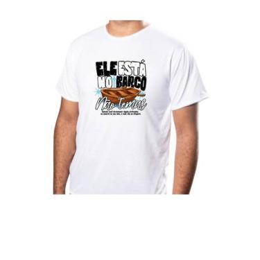 Imagem de Blusas Camisa Básica Unissex Religioso Frase Ele Está no Barco Tecido 