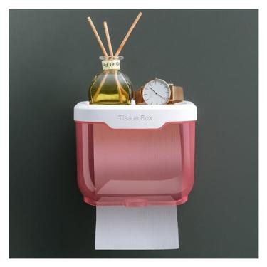 Imagem de Caixa de lenços Wall Mount Tissue Holder Box for Bathroom Toilet Paper Storage Rack Punch-Free Kitchen Supplies(Pink,Pequeno)