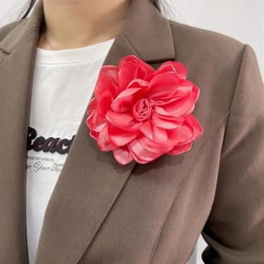 Imagem de Broche grande de flor rosa de tecido delicado alfinetes de lapela elegantes broches de flores broche clássico para festa de casamento dança banquete para mulheres vestido terno cerimônia acessórios de