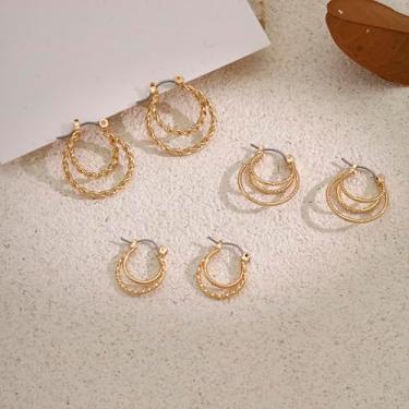 Imagem de Conjunto de 3 pares de brincos de argola pequenos, brincos de argola de ouro 14K, hipoalergênicos, leves, brincos de argola para mulheres, joias de luxo, normal size, Ferro Aço inoxidável Metal, Sem