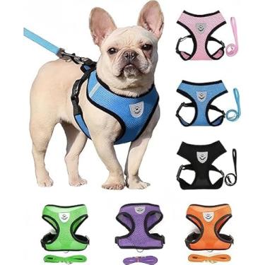 Imagem de Peitoral para cães pequenos - malha para todos os climas, refletivo, corda de tração de 1,2 m, arnês sem puxar para cães pequenos, gatos - seguro com fecho de velcro, fivela, anéis D duplos, G, azul