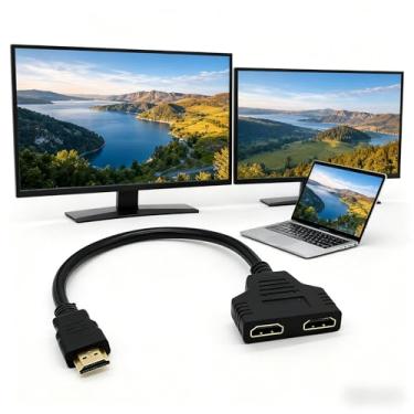 Imagem de Cabo divisor HDMI 1 em 2 saídas, 1 porta macho para 2 portas fêmeas, cabo adaptador HDMI para HDTV, laptop, PC