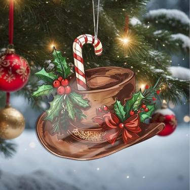 Imagem de Ornamentos de Natal, chapéu de cristal, enfeites de árvore de Natal feitos à mão, decoração de carro e casa - presentes de Natal, decoração de artesanato em acrílico, ideias de troca de presentes para