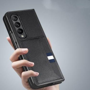 Imagem de Capa dobrável de couro para samsung galaxy z fold4 fold5 fold 5 4 fold3 fold2 fold 3 2 5g titular do cartão funda, preto, para samsung z fold 2