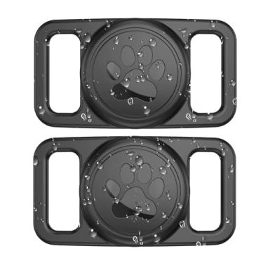 Imagem de Pacote com 2 para suporte de coleira de cachorro AirTag, capa de silicone impermeável para Apple AirTag, rastreamento de animais de estimação