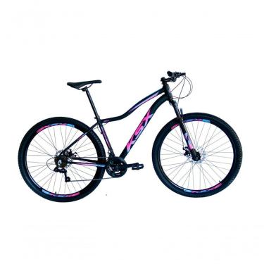 Imagem de Bicicleta Aro 29 Ksx Sd7 Feminina 21v Cabos Internos Alumínio Freios A Disco Garfo Suspensão Preto Pink Azul Tamanho 15