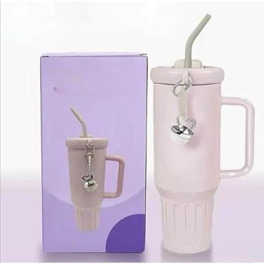 Imagem de Copo Térmico Inox 1200ml com Tampa e Canudo – Garrafa Térmica Portátil Parede Dupla Isolada a Vácuo (Rosa bebe)