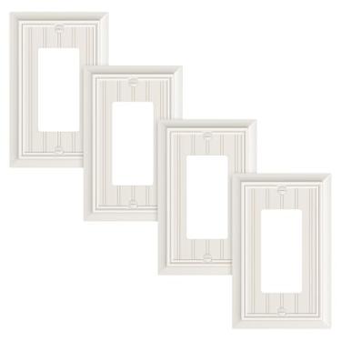 Imagem de Pacote com 4 capas decorativas clássicas para placa de parede, placas decorativas de amêndoa clara e tampas de tomada, placas de parede de fibra de bambu natural durável para tomadas elétricas