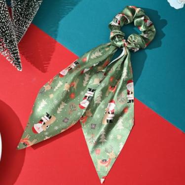 Imagem de Cachecol de cabelo de Natal, laços de cabelo de cetim colorido com laços, acessórios de suporte de rabo de cavalo elástico para mulheres e meninas (verde)