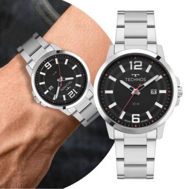 Imagem de Relógio Masculino Prata e Preto Analógico de Pulso com Caixa e Pulseir