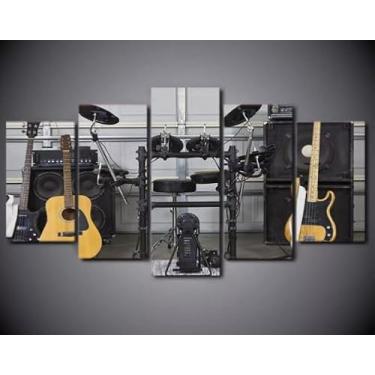 Imagem de Kit quadro decorativo 5 peças 95x60cm Guitarra E Bateria Mosaico