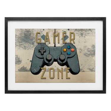 Imagem de Stupell Industries Gamer Zone com fundo abstrato impressão emoldurada preta sob vidro, design por Kim Allen, 35,5 x 50,8 cm