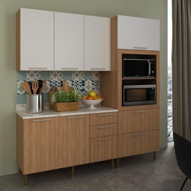 Imagem de Cozinha Compacta 200cm 3 Peças, 6 Portas E 5 Gavetas Freijó-branco