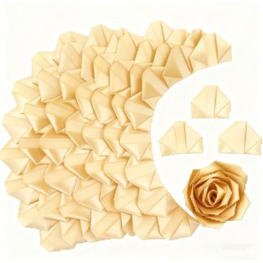 Imagem de 100 peças de fita de cetim pré-fabricada pétalas de rosa artesanato semi-acabado DIY buquês de flores eternas (champanhe dourado)