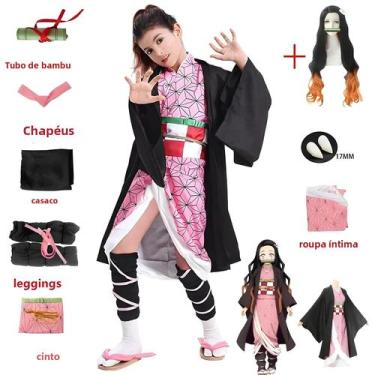 Imagem de Cosplay Nezuko Kamado - Demon Slayer: Uniforme para Adultos e Crianças