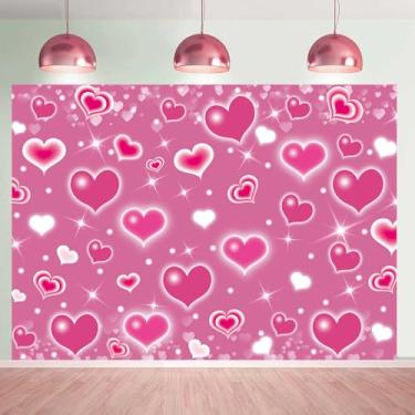Imagem de Pano de fundo de festa de coração rosa anos 90 fundo da velha escola dia dos namorados com glitter coração 16, 18, 30, faixa de feliz aniversário para homens e mulheres suprimentos de decoração de