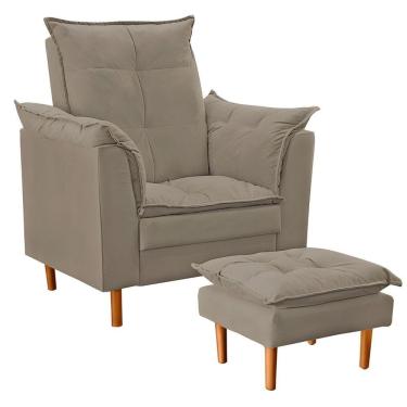 Imagem de Poltrona De Amamentação Com Puff Quarto Bebê Vitória Suede Cor:bege Escuro