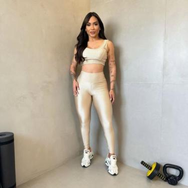 Imagem de Conjunto Feminino Academia Fitness Cirrê 3D Canelado Top com Bojo + Le