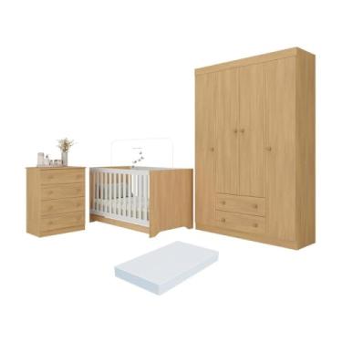 Imagem de Quarto de Bebê Completo Berço Americano 3 em 1 Colchão Encanto Multimóveis Mp4601 Madeirado