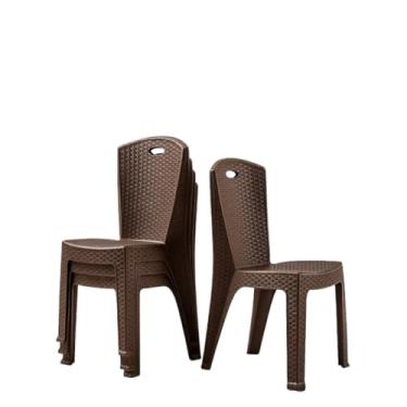 Imagem de Kit 4 Cadeiras Bistrô Rattan Empilhável – Para Escritório, Varanda, Piscina e Área de Lazer(Camurça)