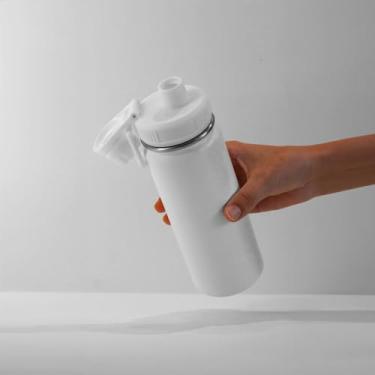 Imagem de Garrafa Térmica Esportiva com Alça, Parede Dupla, Branca, 570ml, Bico para Beber