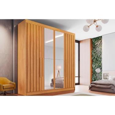 Imagem de Guarda Roupa 4 Portas Ripadas (2 C/ Espelho) E 3 Gavetas Potente Peroba - Europa