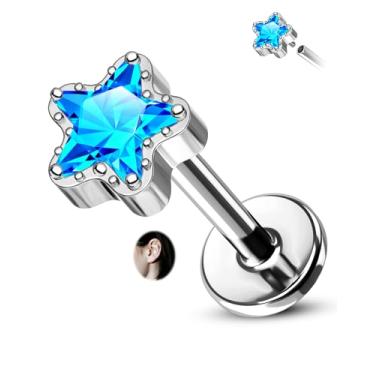 Imagem de CM Crareesi Mania Brincos de hélice estrela de titânio 16G cartilagem rosca interna Tragus brinco de pino traseiro plano hipoalergênico Medusa piercing joia, Titânio, Zircônia cúbica