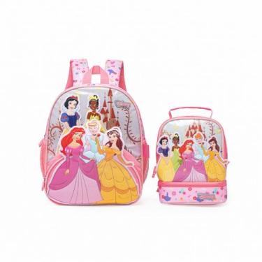 Imagem de Kit Mochila Lancheira Escolar Princesas Rodinha Infantil Disney