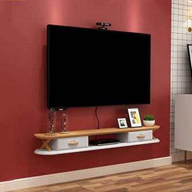 Imagem de HHHJQFAAT Prateleira de parede de madeira maciça prateleira flutuante armário de TV montado na parede prateleira de decoração de parede leitor de DVD equipamento de mídia prateleira de armazenamento
