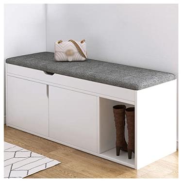 Imagem de Banco de armazenamento estofado para pés entrada de casa grande capacidade armário entrada sala de estar trocador banco de sapatos para sala de estar quarto armazenamento 100 x 30 x 50 cm, branco