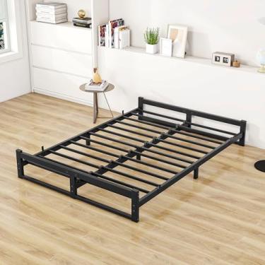 Imagem de ZGEHCO Estrutura de cama completa, estrutura de cama de casal com plataforma de metal, sem necessidade de mola box, cama de perfil baixo de 15 cm, base de colchão com ripas de aço, forte capacidade de