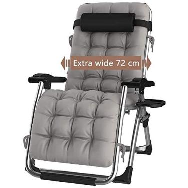 Imagem de Espreguiçadeira cadeiras de jardim cadeira dobrável gravidade zero pátio grande espreguiçadeira, cadeira dobrável para jardim ao ar livre, poltrona de praia suporta 200 kg (cor: cinza)