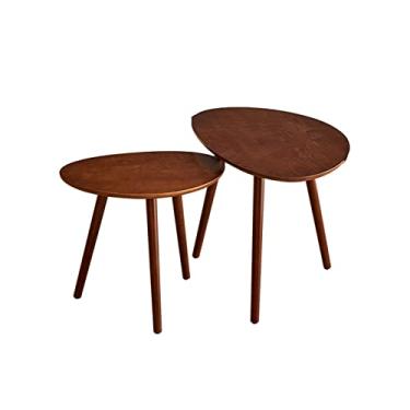 Imagem de FENOKD Mesas de centro embutidas, conjunto de 2 mesas altas e baixas de madeira maciça, mesas laterais empilháveis, mesas de sala de estar para escritório ou casa (A 50 cm + 65 cm)