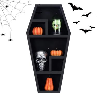 Imagem de Prateleira de caixão para parede, prateleiras góticas flutuantes de caixão, estante exclusiva, prateleiras flutuantes decorativas para quarto gótico de Halloween