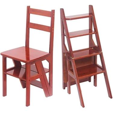 Imagem de Cadeira de jantar banqueta de madeira maciça cadeira dobrável para escada doméstica cadeira de bar de lazer cadeira de jantar multifuncional para ambientes internos (cor: 4#) escada (3#)