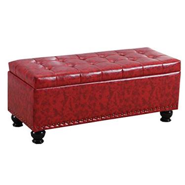Imagem de Banqueta dobrável para sofá de couro PU banco de sapatos grande caixa de armazenamento de madeira maciça banco de armazenamento peso 150 kg vários tamanhos (cor: vinho tinto, tamanho: 100 cm/39,4 pol