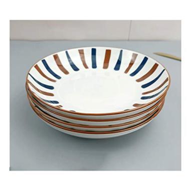 Imagem de HDZWSBVT Prato de aperitivo de cerâmica, prato de servir massa de bife, pratos de salada de sobremesa esmaltada, prato de almoço seguro para micro-ondas e forno