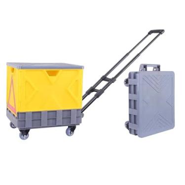 Imagem de Carrinho de mão dobrável, carrinho utilitário de 150 kg, carrinho de compras de grande capacidade com rodas de freio e alça retrátil, para compras, mudança (A)