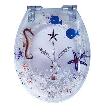 Imagem de Assento sanitário assento de vaso sanitário macio assento de vaso sanitário resistente com tampa transparente assentos de acrílico, assento de vaso sanitário de resina redondo, fácil de instalar