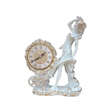 Imagem de Relógio de mesa vintage retrô silencioso relógio de mesa casa sala de estar quarto escritório decoração ornamentos de mesa resina relógio de mesa 8 opções relógios para sala de estar (uma cor E) (uma