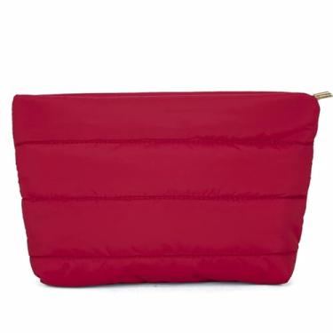 Imagem de DSDFIDn Bolsa de maquiagem pequena inchada para mulheres, bolsa de cosméticos, bolsa organizadora de higiene pessoal, Vermelho (hg-red)