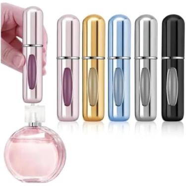 Imagem de Kit 5 Frascos Porta Perfume Recarregável Spray Bolso Portátil Para Viagem 5ml Mini Atomizador Cores Sortidas Para Bolsa Necessaire Refil de Perfume Compacto Leve Super Prático