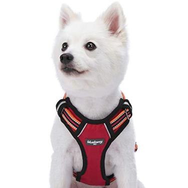 Imagem de Blueberry Pet Peitoral refletivo macio e confortável 3M | Arreio de malha acolchoado para cães com clipes traseiros | listras multicoloridas - laranja e preto | Peitoral refletivo para cães grandes