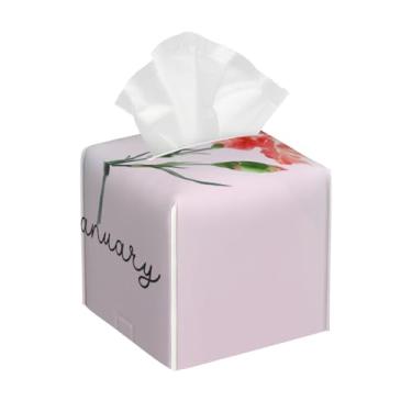 Imagem de Capa quadrada de couro para caixa de lenços à prova d'água, lindo design de flores, organizador de papel facial com cinto inferior, estojo de lenços para mesa, banheiro, escritório, mesa, carro