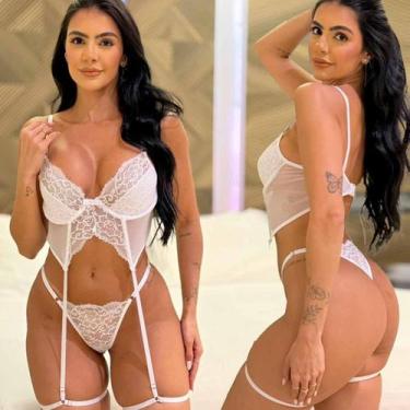 Imagem de Conjunto Com Cinta Liga Tule Luxuria Secreta Tamanho:GCor:Branco - Lik