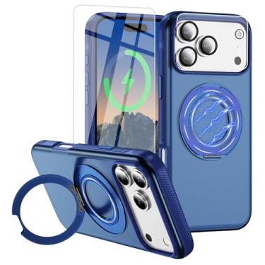 Imagem de Bonkier Capa para iPhone 17 Pro [compatível com Magsafe] [proteção contra quedas de grau militar de 15 pés] com protetor de tela e protetor de lente, capa de telefone com suporte à prova de choque