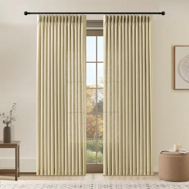 Imagem de Cortinas longas de 250 cm para sala de estar, cinza bege para filtragem de luz do chão ao teto, cortinas plissadas texturizadas grossas semitransparentes com ganchos para quarto, casa de fazenda, 2