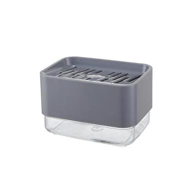 Imagem de Dispensador de detergente e suporte de esponja para cozinha, dispensador de sabão líquido removível, dispensador de bomba de sabão para pia de bancada 2 em 1 com uma mão (cinza)